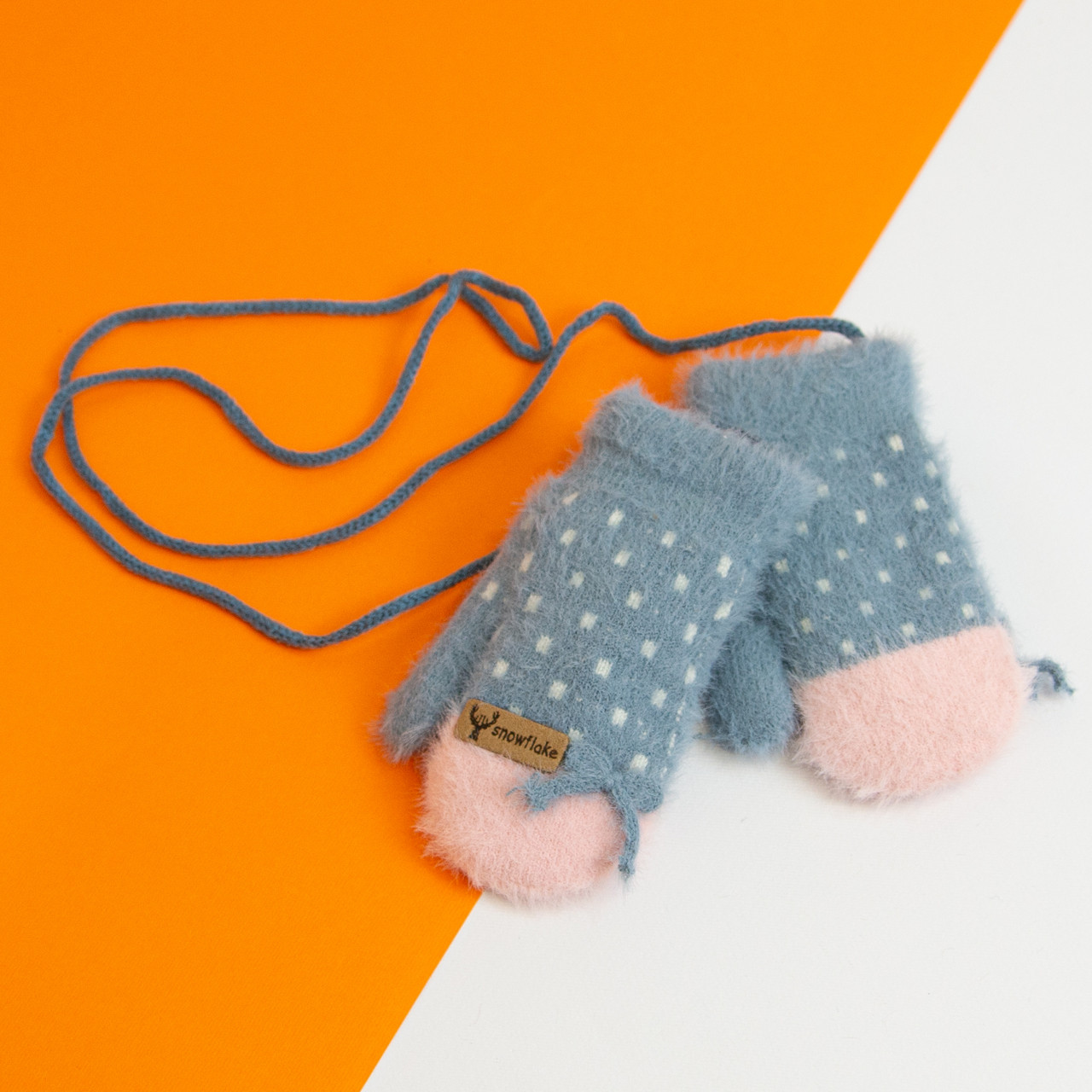 Рукавиці дитячі для малюків на 1-2 роки зимові на мотузочці (арт. 20-7-97) синій