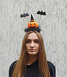 Обруч з гарбузом та летючими мишами для дівчаток до свята Хеллоуїну, фото 3