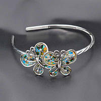 Обруч для волосся сріблястий пластик 2 метелики