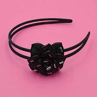 Обруч для волосся 6 шт. чорний каучук квітка із сірими стразами