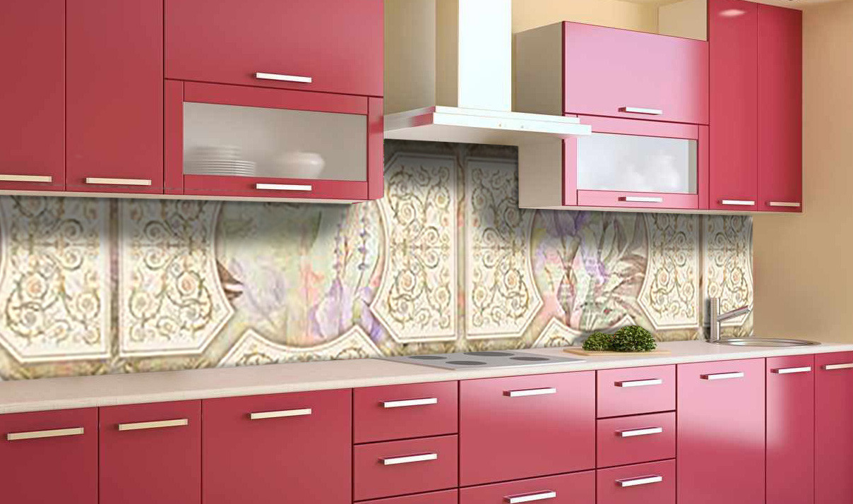 Вініловий кухонний фартух Вінтажний Орнамент плівка ПВХ скіналі 3Д рослинний візерунок Абстракція 600*2000 мм