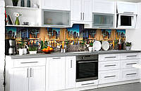 Виниловый кухонный фартук Уютный ресторан пленка ПВХ скинали 3Д город Архитектура Оранжевый 600*2000 мм