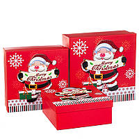 Набор новогодних подарочных коробок "Весёлый дед мороз" 3 шт. Большие (28х28х10 см)