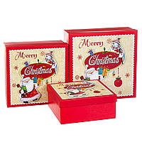 Набор новогодних подарочных коробок "С Рождеством" 3 шт. Большие (28х28х10 см)
