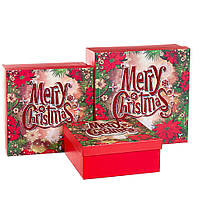 Новогодние подарочные коробки "Merry Christmas" набор 3 шт. Большие (28х28х10 см)