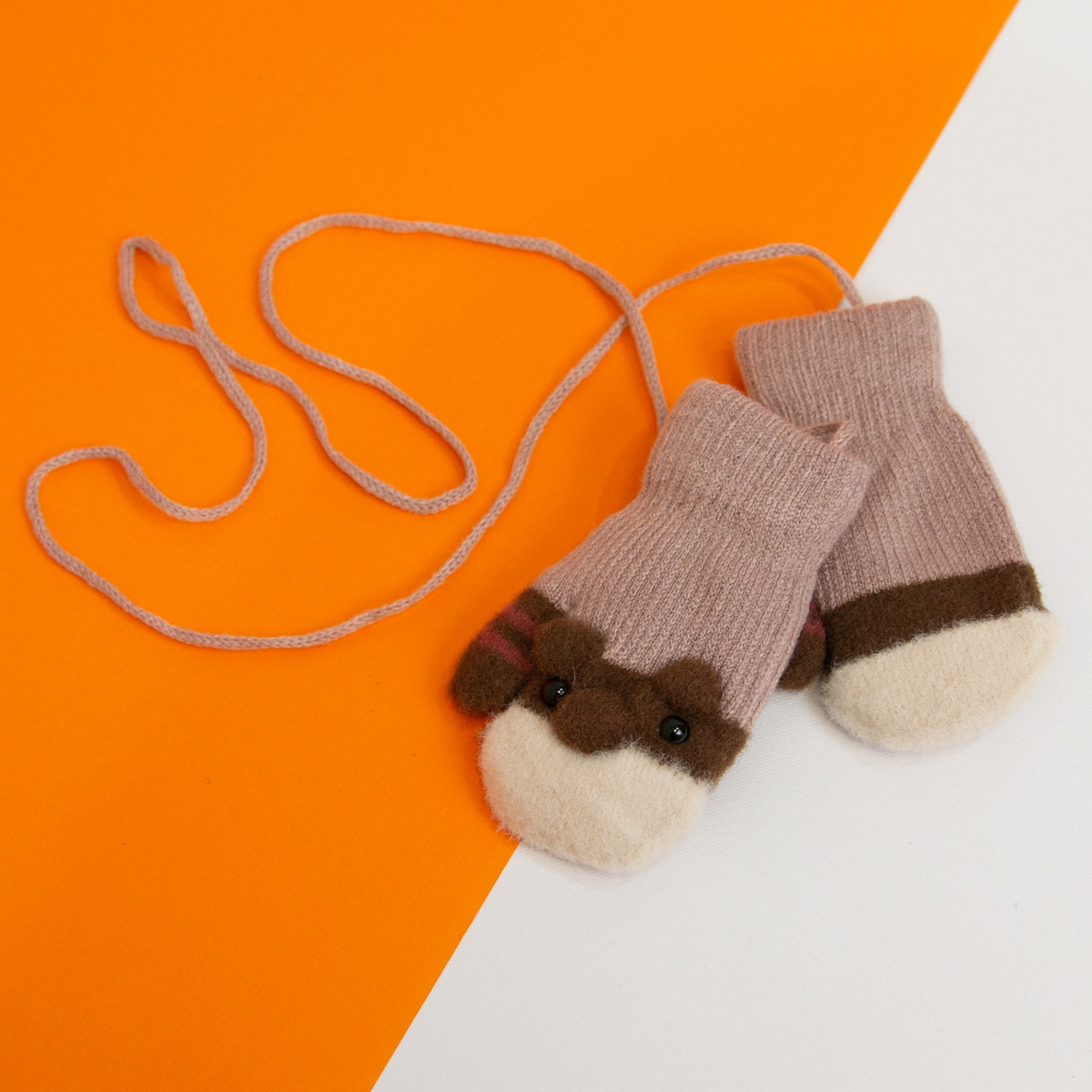 Рукавиці дитячі для малюків на 1 - 2 роки зимові на мотузочці (арт. 20-7-86) рожевий