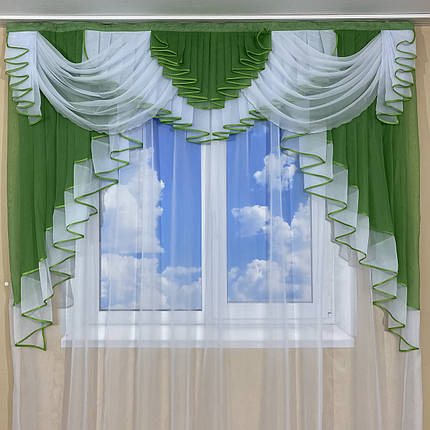 Ламбрекен шифоновий на карниз 2м №422 зелений, фото 1