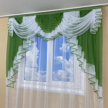 Ламбрекен шифоновий на карниз 2м №422 зелений, фото 2