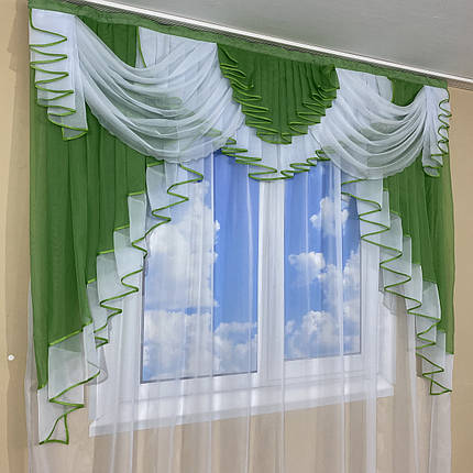 Ламбрекен шифоновий на карниз 2м №422 зелений, фото 3