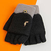 Перчатки (митенки) детские на 7 - 8 - 9 - 10 лет зимние для девочек (арт. 20-25-3) черный