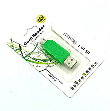 Картридер CR-004 USB + OTG SD + Micro SD Green