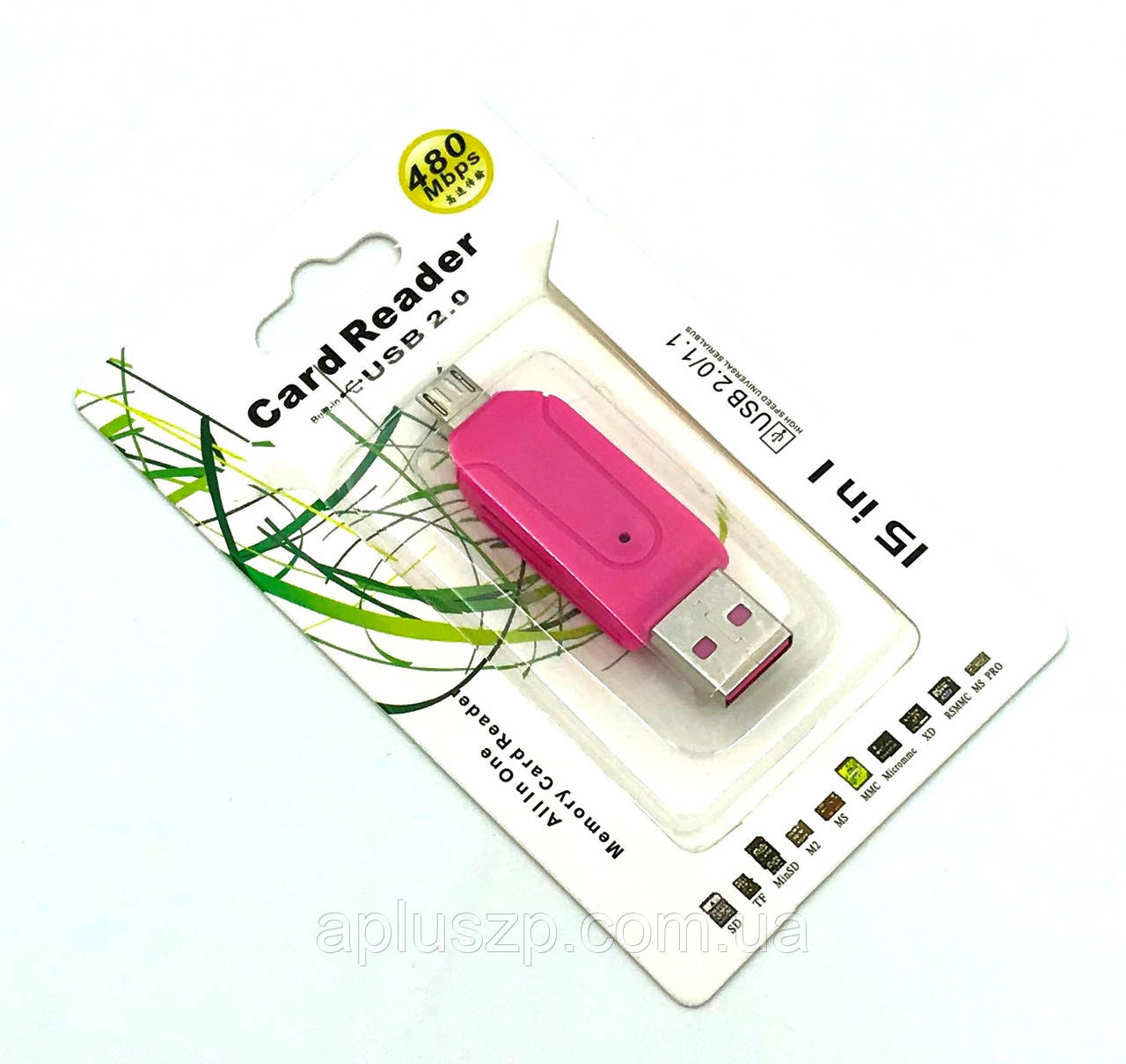 Картридер CR-004 USB + OTG SD + Micro SD Pink