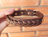 Шкіряний нашийник "Lockdog" c плетінням коричневий, фото 2