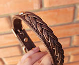 Шкіряний нашийник "Lockdog" c плетінням коричневий, фото 3