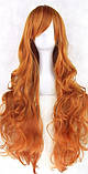 Перука руда мідна помаранчева довга хвиляста з довгим чубчиком жіноча для жінок 80см зі штучного волосся, фото 4