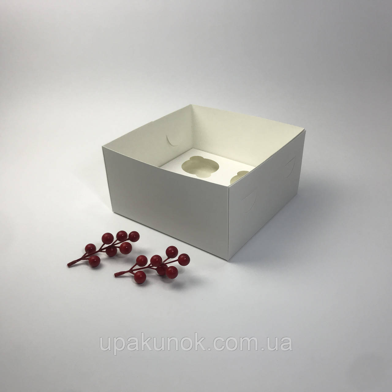 Коробка для капкейков (4 шт), 200*200*105 мм, без окна, белая - фото 5 - id-p1249893998