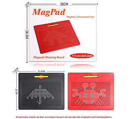 Магнітний планшет для малювання Магпад Magnetic Mag Pad 714 кульок - колір червоний планшет 31,5 см