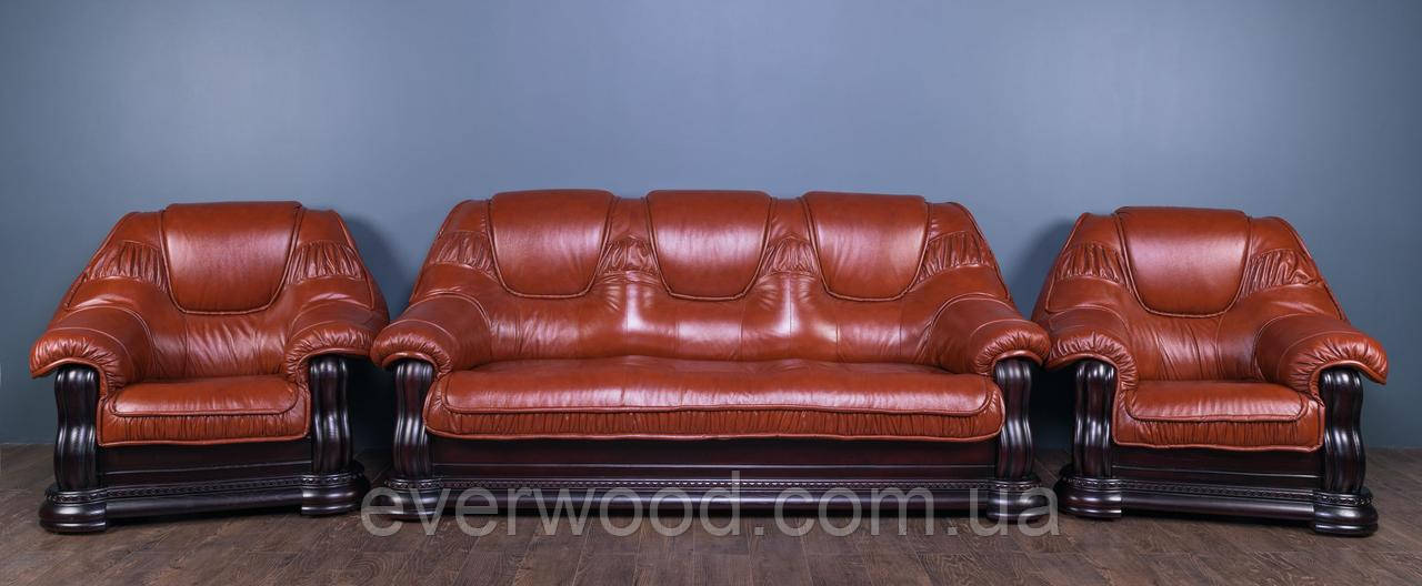 Комплект мягкой мебели в коже "Гризли" в наличии, кожаный диван и два ...