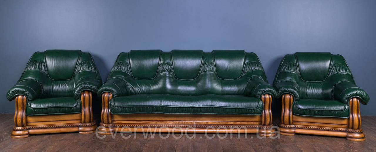 Комплект м'яких меблів в шкірі "Грізлі" в наявності, шкіряний диван та два крісла