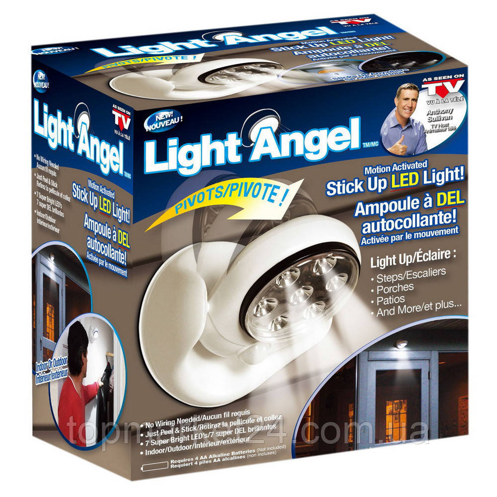 Сенсорный светильник с датчиком движения Light Angel, 7 мощных LED диодов, на батарейках, led свет - фото 10 - id-p1253305663