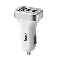 Зарядное устройство автомобильное HOCO Z3 на 2 USB с дисплеем White