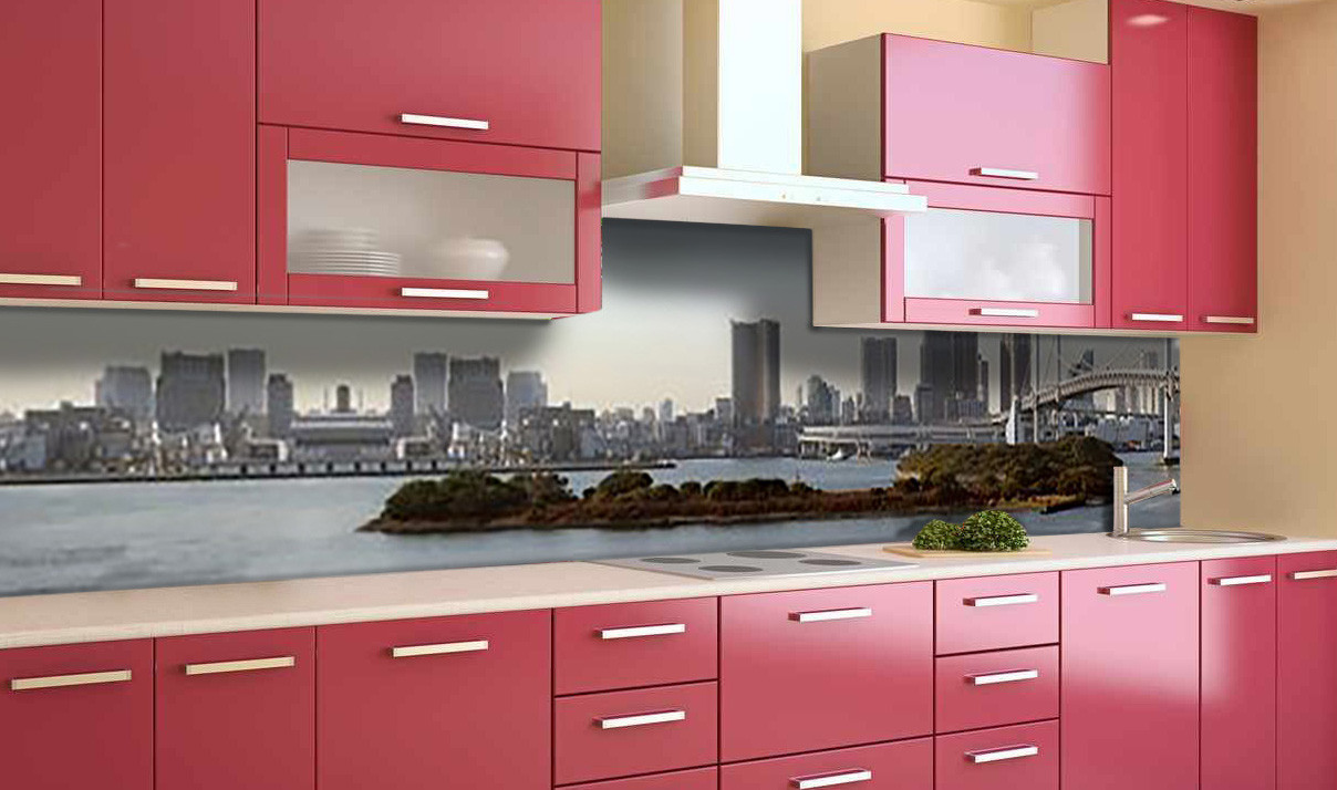 Вініловий кухонний фартух Місто Днем самоклеюча плівка ПВХ скіналі 3Д Архітектура Сірий 600*2000 мм