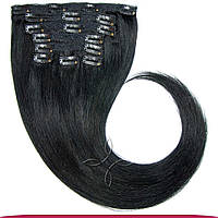 Натуральные Европейские Волосы на Заколках 50 см 140 грамм, Черный №01
