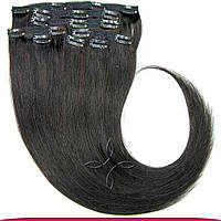 Натуральные Европейские Волосы на Заколках 50 см 140 грамм, Черный №1B