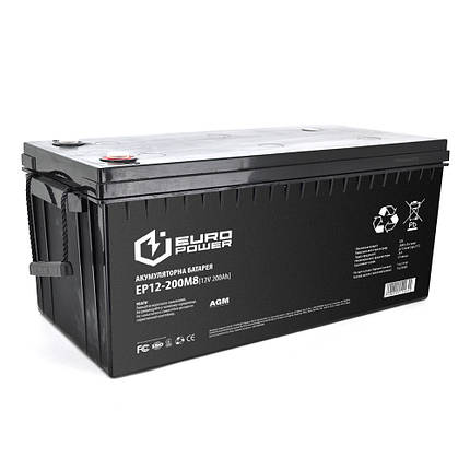 Акумуляторна батарея EUROPOWER AGM EP12-200M8 12 V 200Ah ( 530 x 255 x 277) Black Q1, фото 1