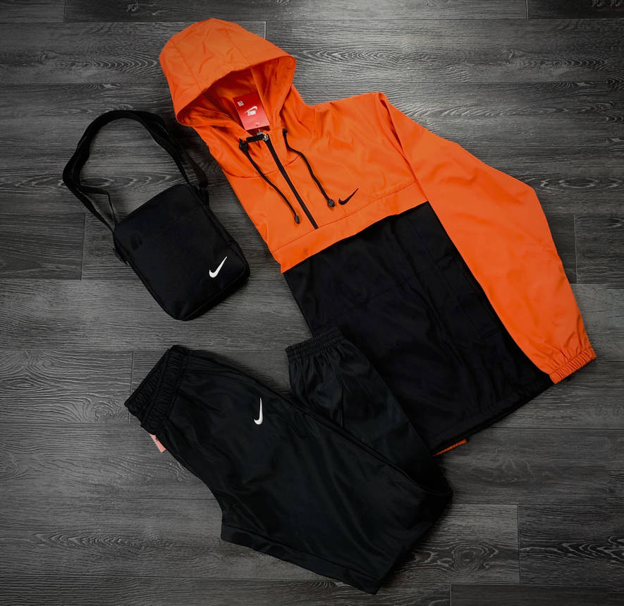 Спортивний костюм чоловічий Найк, Nike чорний - помаранчевий. Барсетка в Подарунок, фото 2