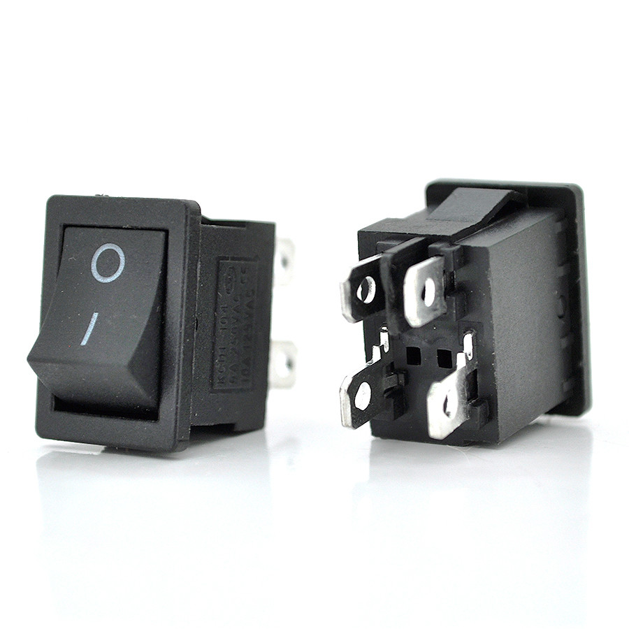 Перемикач ON-OFF KCD1-104, 250VAC/6A, 4 контакти, Black, Q100, фото 1