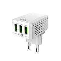 Набор 2 в 1 СЗУ With Micro-Usb Cable 110-240V MY-A300, 3 x USB, 5V/17W, Output: 5V/3.4A, White, Blister- box