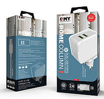 Набор 2 в 1 СЗУ With Micro-Usb Cable 110-240V MY-A203, 2 x USB, 5V/12W, Output: 5V/2.4A, White, Blister- box