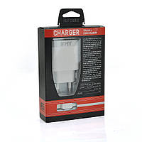 Набор 2 в 1 СЗУ With Iphone Cable 110-240V MY-A303Q, 1 x USB, 5V/15.5W, Output: 5V/3.1A, White, Blister- box,