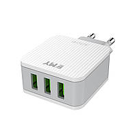 Набор 2 в 1 СЗУ With Micro-Usb Cable 110-240V MY-A303, 3 x USB, 5V/15W, Output: 5V/3.1A, White, Blister- box,