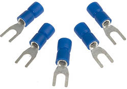 Клемa тип "U" 0.5 мм, дріт 0.5-1.5, ізольований, максимальний струм 19 А, під обтискання, латунь, 100 штук у