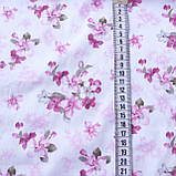 Сатин квіти темно-рожеві на білому, ш. 160 см, фото 3