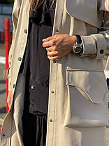 Тренч плащ міді жіночий стильний з екошкіри з накладними кишенями та поясом Gld1237, фото 2