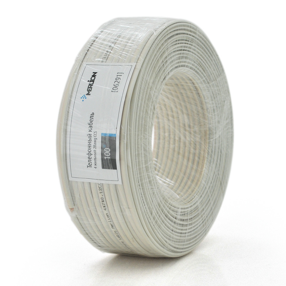 Телефонний кабель Merlion 4 житловий 28awg CCS 100 метрів у бухті бежевий, фото 1