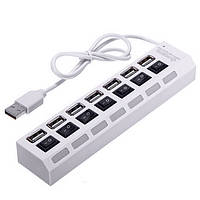 Хаб USB 2.0 7 портів із перемикачами на кожен порт, White, 480Mbts High Speed, живлення від USB, Blister Q100