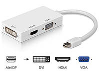 Переходник 3 в 1 Mini DisplayPort -> VGA +HDMI +DVI minidp кабель