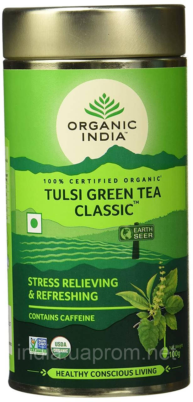 Чай Тулси Зелёный чай, 100г., Органик Индия, базилик - Зелёный чай, Tulsi-Green tea, Organic India, Аюрведа - фото 1 - id-p277977148