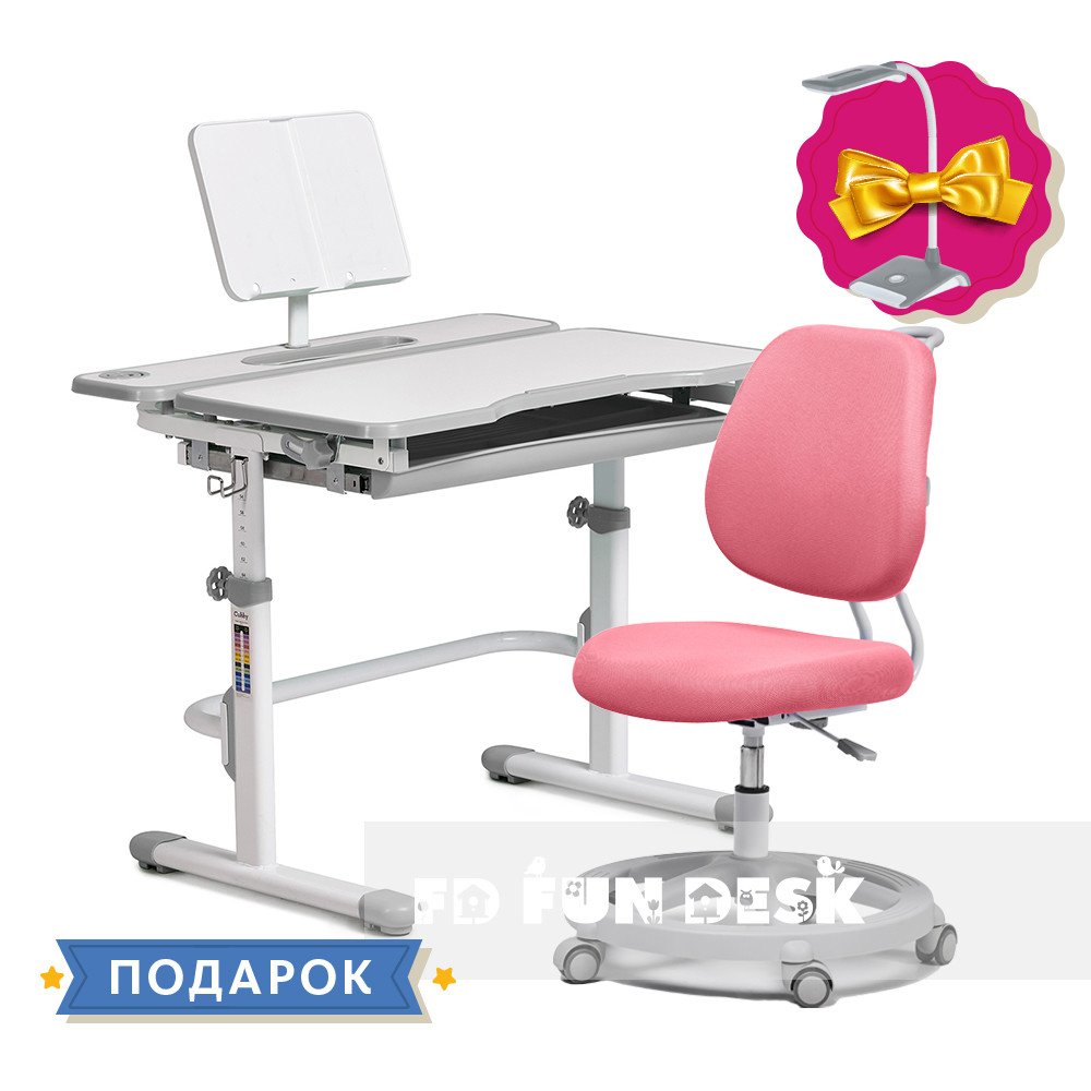 Комплект для девочки растущая парта Cubby Fressia Grey + детское эргономичное кресло FunDesk Pratico Pink