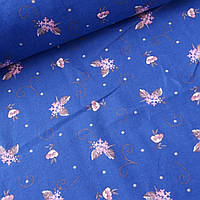 Ситцева тканина з бузковими квітами на синьому, ш. 80 см