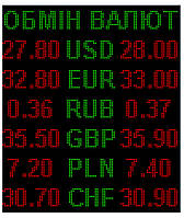 Электронное табло обмена на 6 валют двухцветное - 960х1120мм