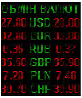 Електронне табло обміну на 6 валют двоколірне — 960х1120 мм