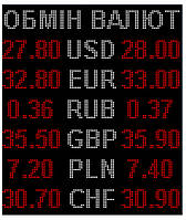 Электронное табло обмена на 6 валют двухцветное - 960х1120мм