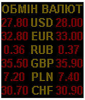 Електронне табло обміну на 6 валют двоколірне — 960х1120 мм