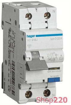 

Дифавтомат 25 A, 30 мA, С, тип АС, AD875J Hager