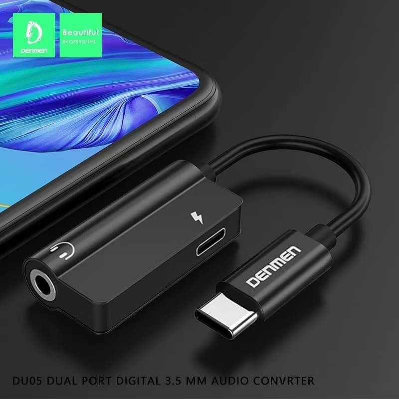 

Переходник / Адаптер наушников DENMEN DU05 Type C to Type C+3.5mm Black, Черный